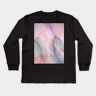 pink pretty pastel feather design deco tropical palm print art poster Kids Long Sleeve T-Shirt